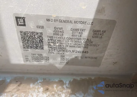 2018 GMC Sierra 2500Hd z USA, uszkodzony, nr VIN 1GT12REG9JF241045